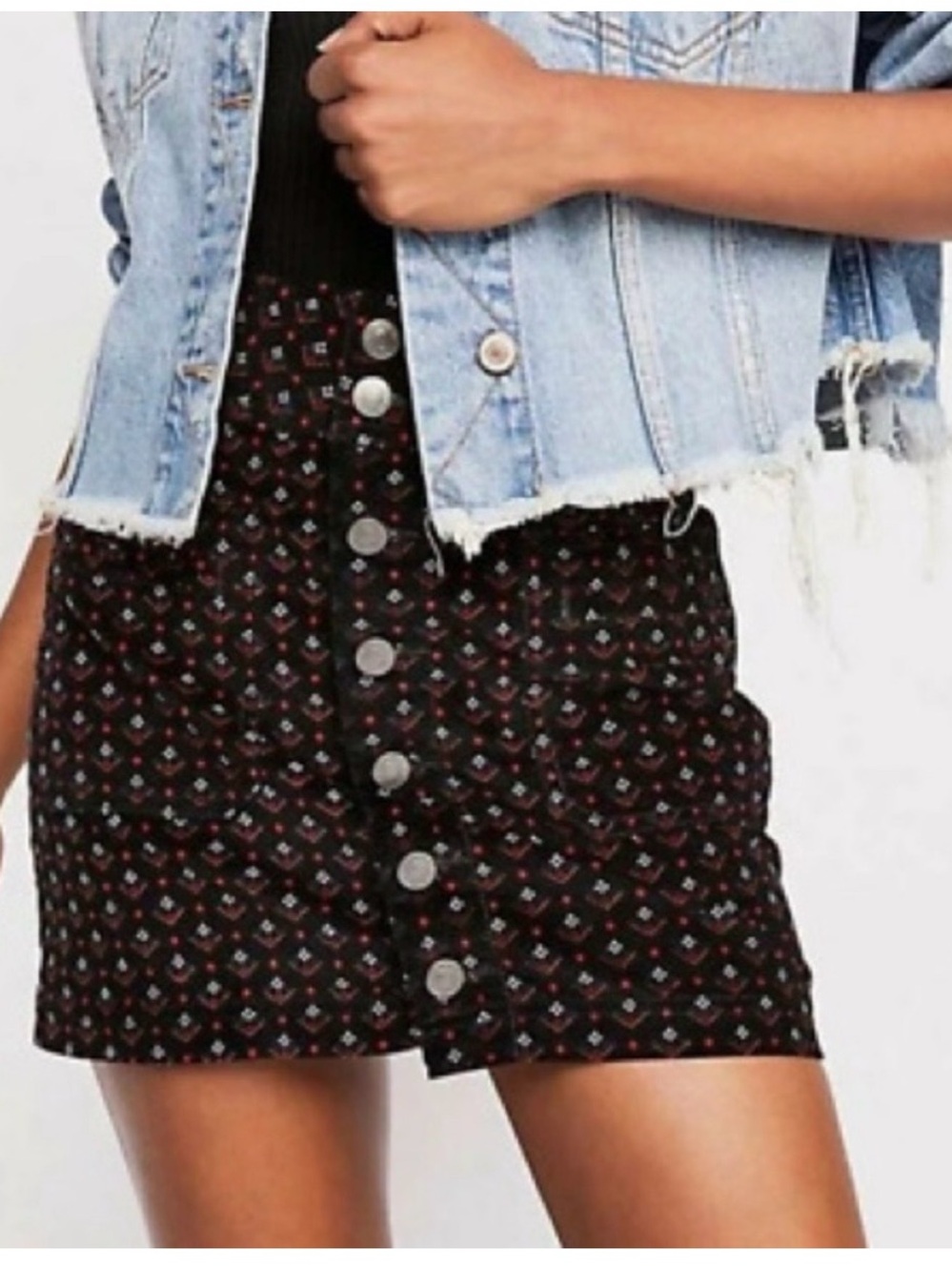 We The Free Black Mini Skirt with Red and White Micro-Print size 27